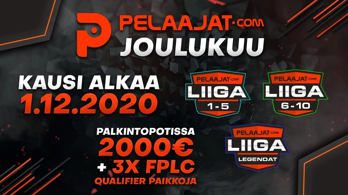 Kansikuva artikkelille: 2000€ palkintorahaa, Wolt-lahjakortteja, huippukarsintapaikkoja.. – Pelaajatcom Liigassa tapahtuu joulukuussa