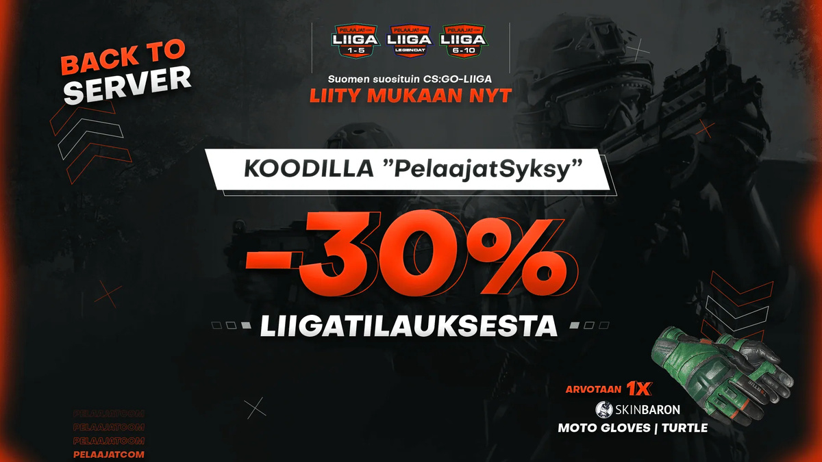 Kansikuva artikkelille: BACK TO SERVER! – Osallistu Pelaajatcom Liigan kampanjaan ja voita itsellesi CS:GO-hanskat!