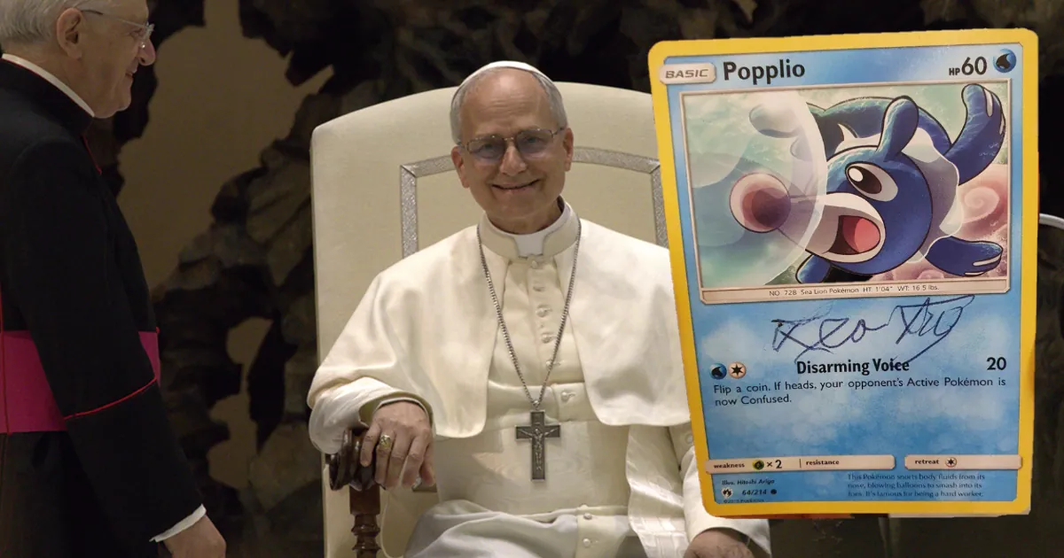 Kansikuva artikkelille: Pyhä Popplio! Paavi Leo XIV allekirjoitti Pokémon-kortin